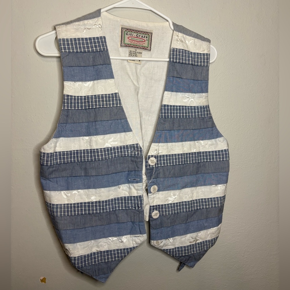 Blue and White Striped Vest